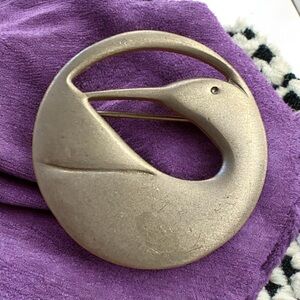 Signed Vintage Pewter Loon Pin approximately 1” diameter EUC